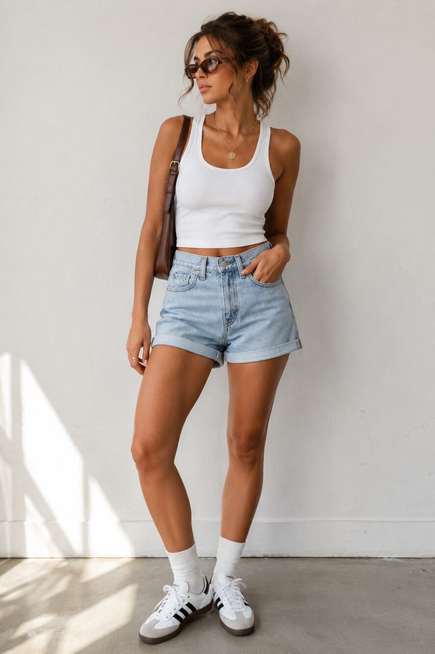 Levi's Premium A-Line Denim Shorts Light Wash Cuffed High Rise Women's W24